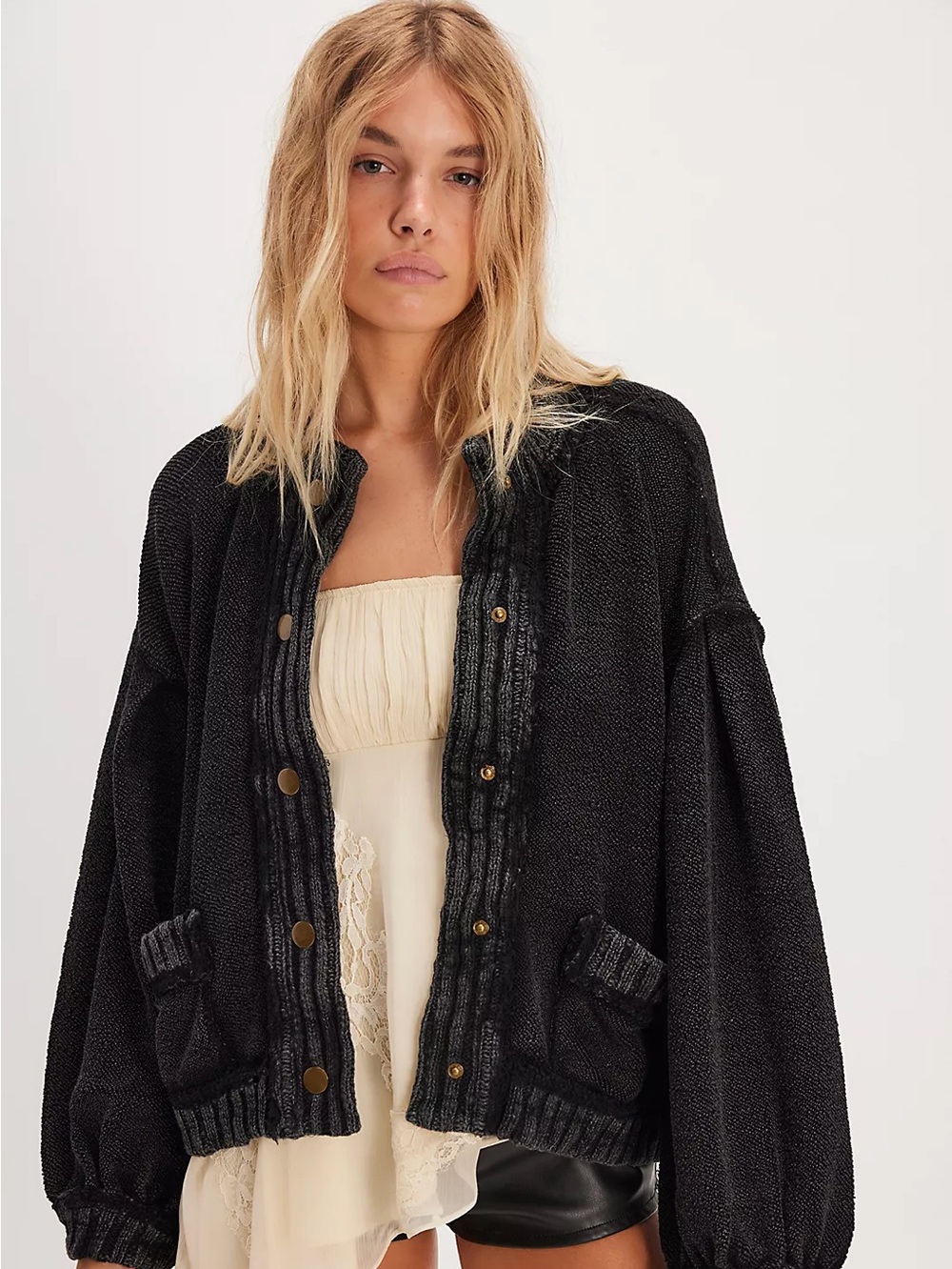 NWT FREE PEOPLE WE THE FREE Cute In This Cardi | Black MSRP $168 Size S CURRENT